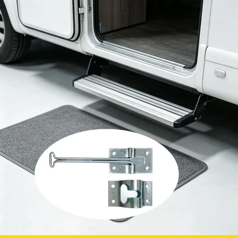 SZCH RVs Motorhome Door Holdback Hook Assembly, Metal T-Style Door Holder Hardware with Four Mounting Holes