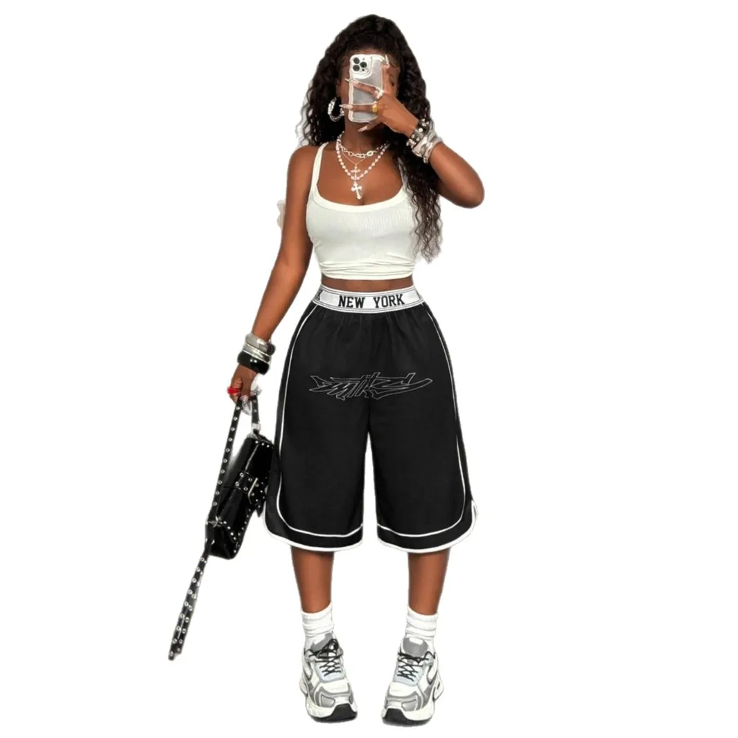 Fitness Dames Korte Joggingbroek Hoge Taille Letter Bedrukte Broek 2025, Zomer Nieuwe Populaire Streetwear Sportieve Workout Shorts