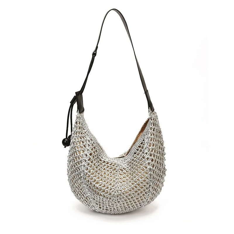 

Women's Hollow Out Waxed Thread Crochet Shoulder Bag Handmade Slouchy Summer Beach Vacation Casual Boho