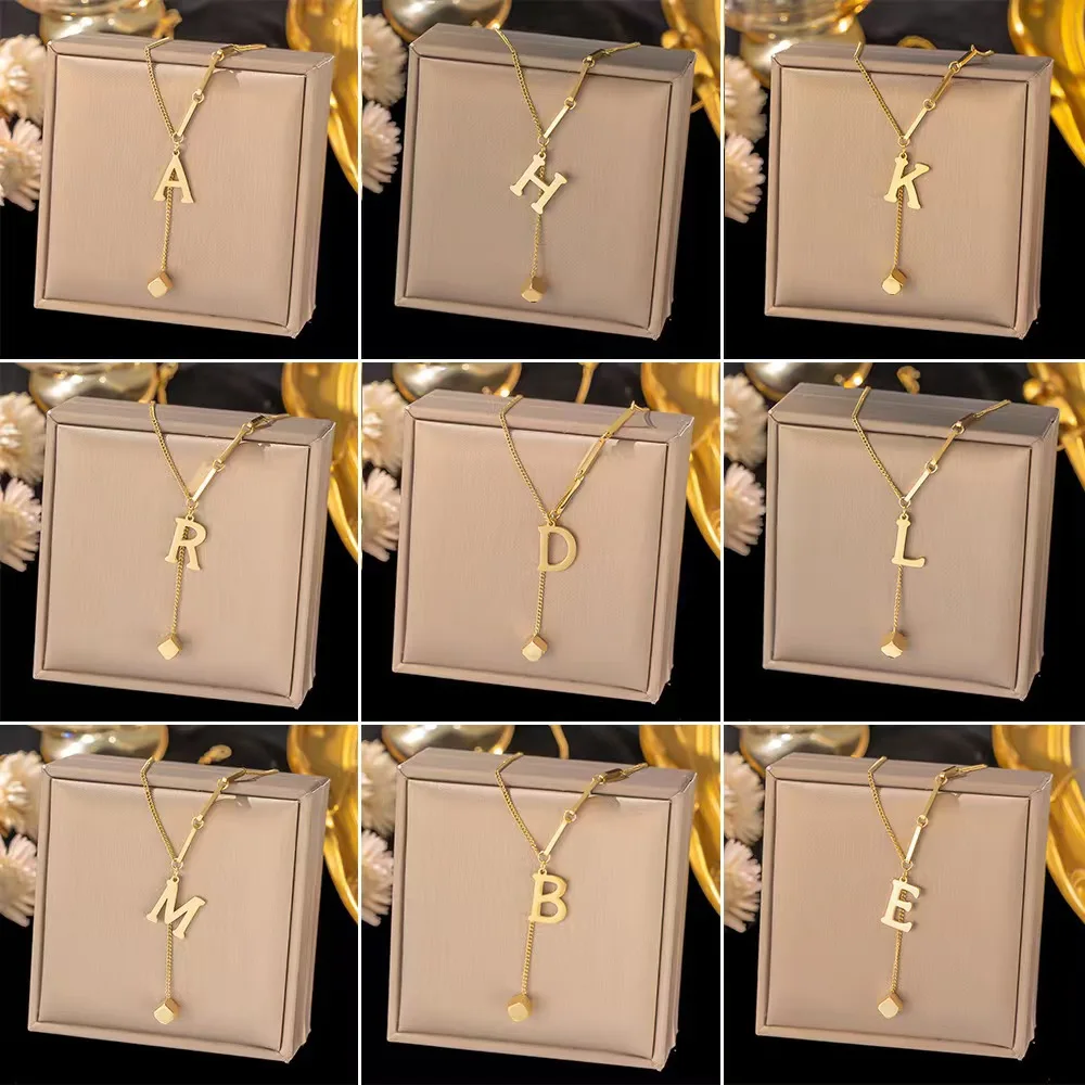 Stainless Steel Initial 26 Letter Pendant Necklace for Women Gold Color Chain A-Z Alphabet Clavicle Chain Chokers Jewelry Gift