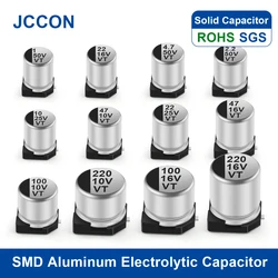 50Pcs JCCON SMD Aluminum Electrolytic Capacitor 6.3V 10V 16V 25V 35V 50V 100V 0.47UF 1UF 10UF 22UF 68UF 100UF 220UF 470UF 1000UF