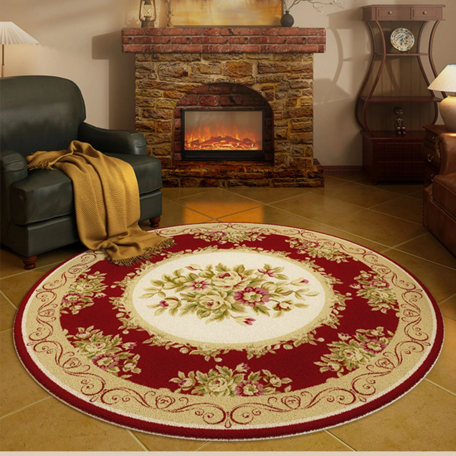 American Retro Round Carpet Large Area Carpets for Living Room Thicken Bedroom Decor Persian Rug Fluffy Soft Study Anti-slip Mat