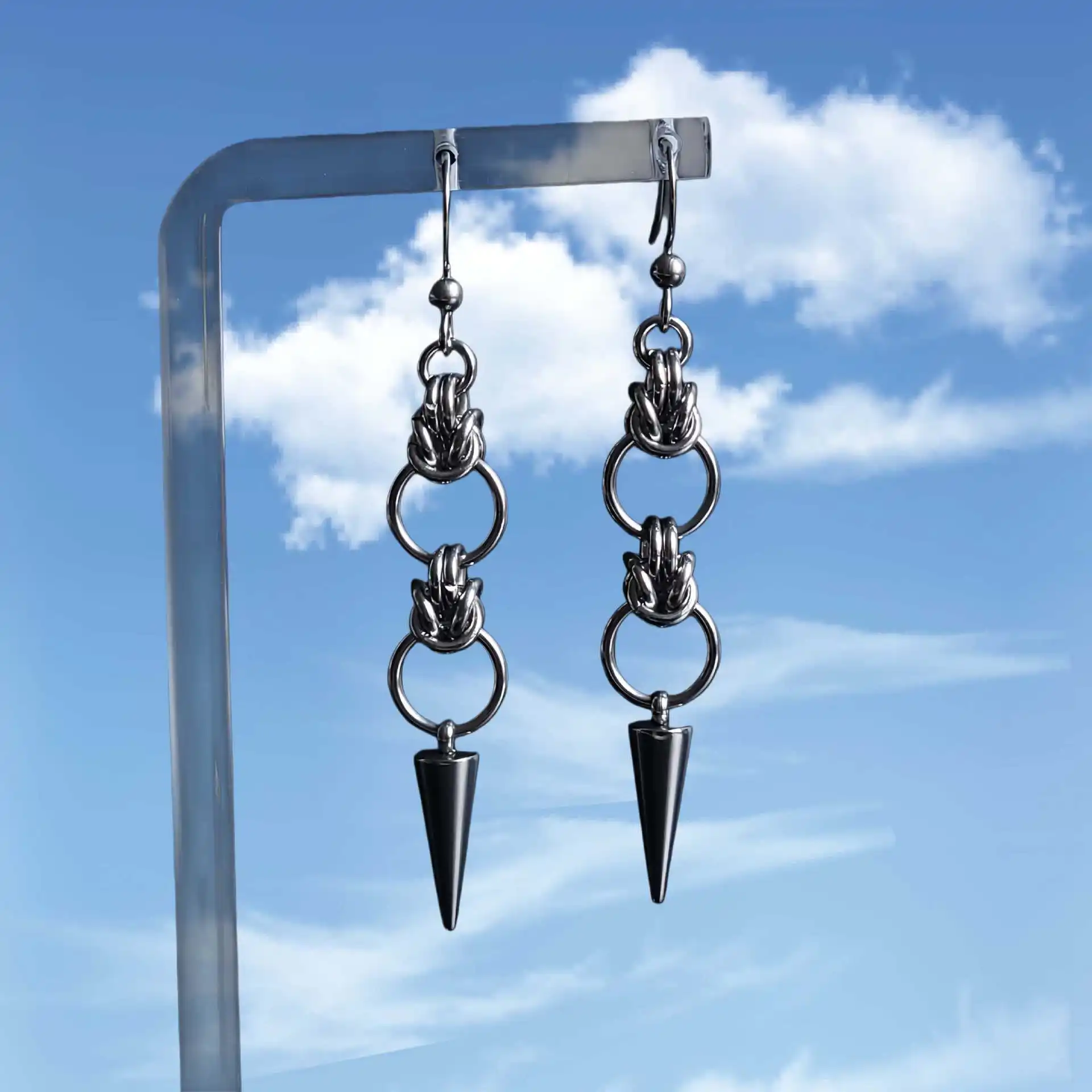 Punk rivet earring,Gothic jewelry,Hippie accessory,Rock,double ring,knot,design sense,spiky charm,mysterious,ear Hoop For Women