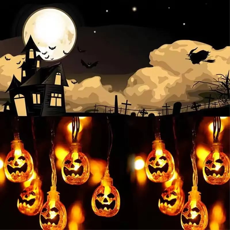 Halloween Pumpkin String Light 1.5m10LED/3m20LED Battery Powered Festival Lamp Horror Atmosphere Light For Party&Haunted House