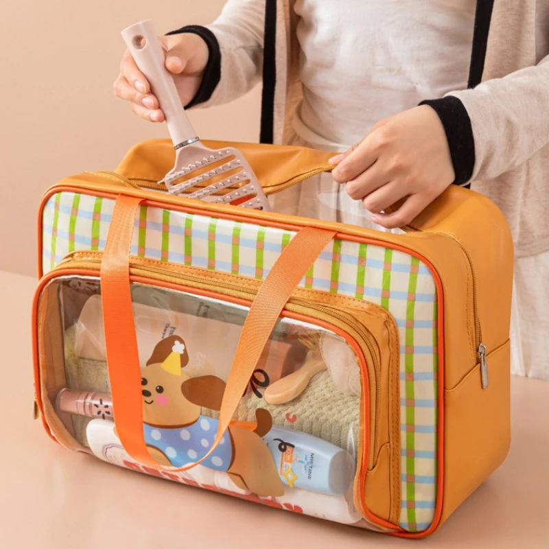 

Transparent PVC Swim & Gym Bag, Waterproof Dry Wet Separation Tote, Cute Cartoon Print Large Capacity Beach Organizer