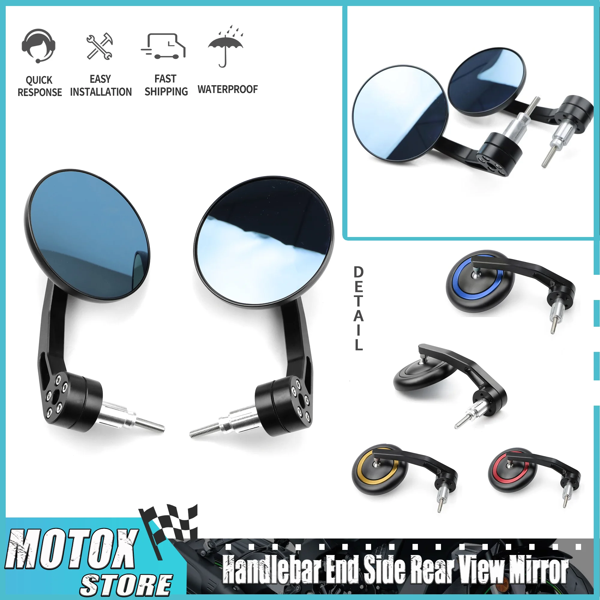 

Handlebar End Side Rear View Mirror 7/8" Fit For KAWASAKI Versys Vulcan S Ninja 650 CB1000R XL1000V ZX6R 7R 9R 10R 14R GTR1400