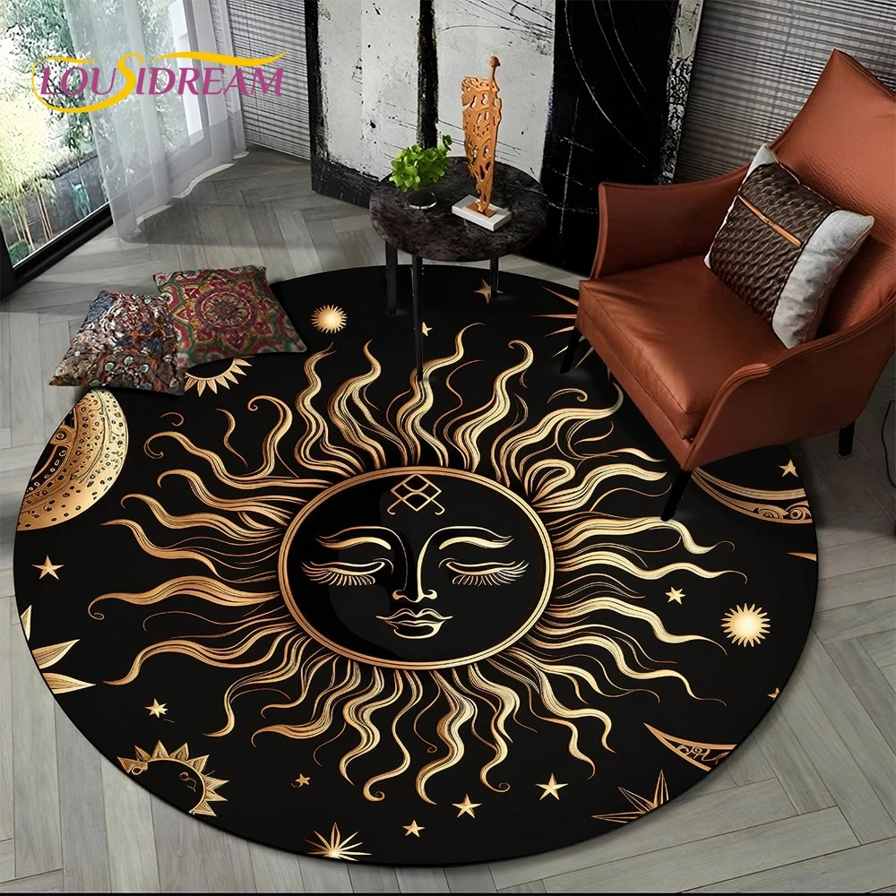 3D Mysteriou Sun Moon Tarot Mandala Magic Round Area Carpet Rug for Living Room Bedroom Kid Playroom Decor,Pet Area Rug Non-slip