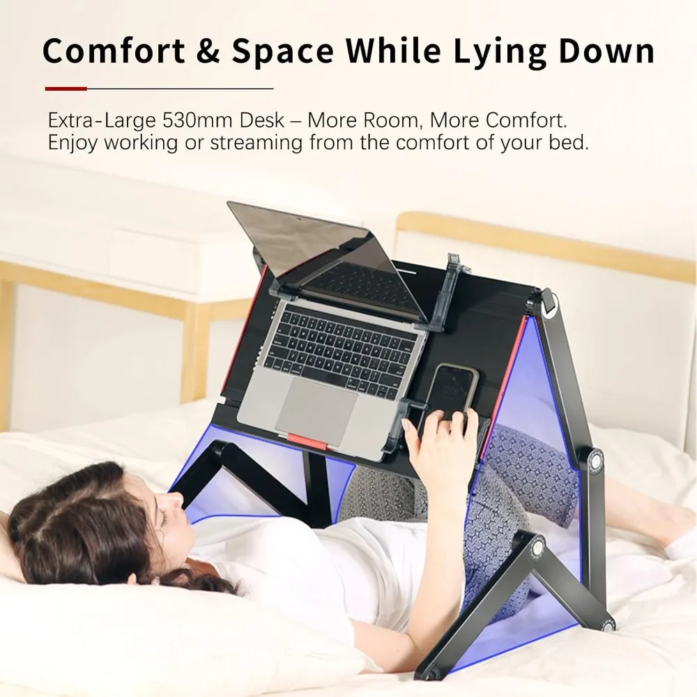 Foldable Laying Down Desk - Adjustable Height, Laptop Stand for Couch | Lying Down Laptop Stand for Bed, Sofa.with Mouse pad(Lar