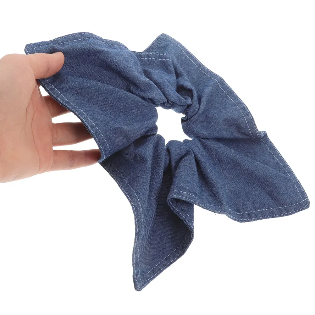 

Square Scarf Hair Ties Elastic Denim Fabric Bridesmaid Accessories Girls Comfortable Long Hair Styles Big Bow Scrunchies Jeans