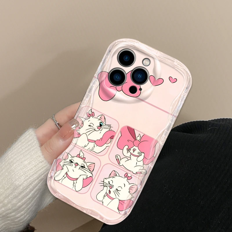 Anime Marie Cat Pink Cute For Apple iPhone 15 14 13 12 11 XS XR X Pro Max Plus Wave Oil Back Phone Case