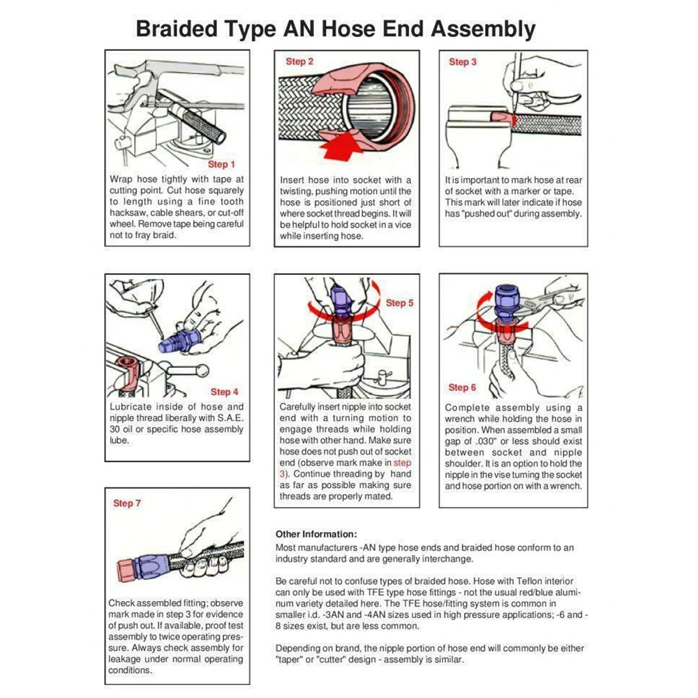 ​16FT 6AN Fuel Line Kit Nylon Braided Fuel Line Hose Fitting Kit CPE Black Red