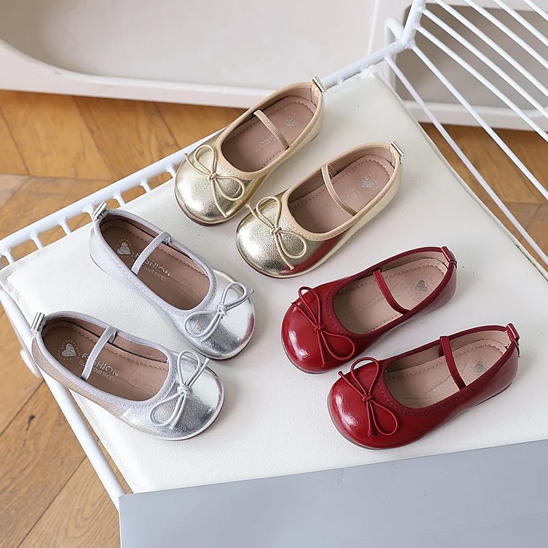 

2025 New Children's Little Leather Shoes for Girls Spring Autumn Girls' Soft Sole Bow Anti Slip Fashion Princess Single Shoes