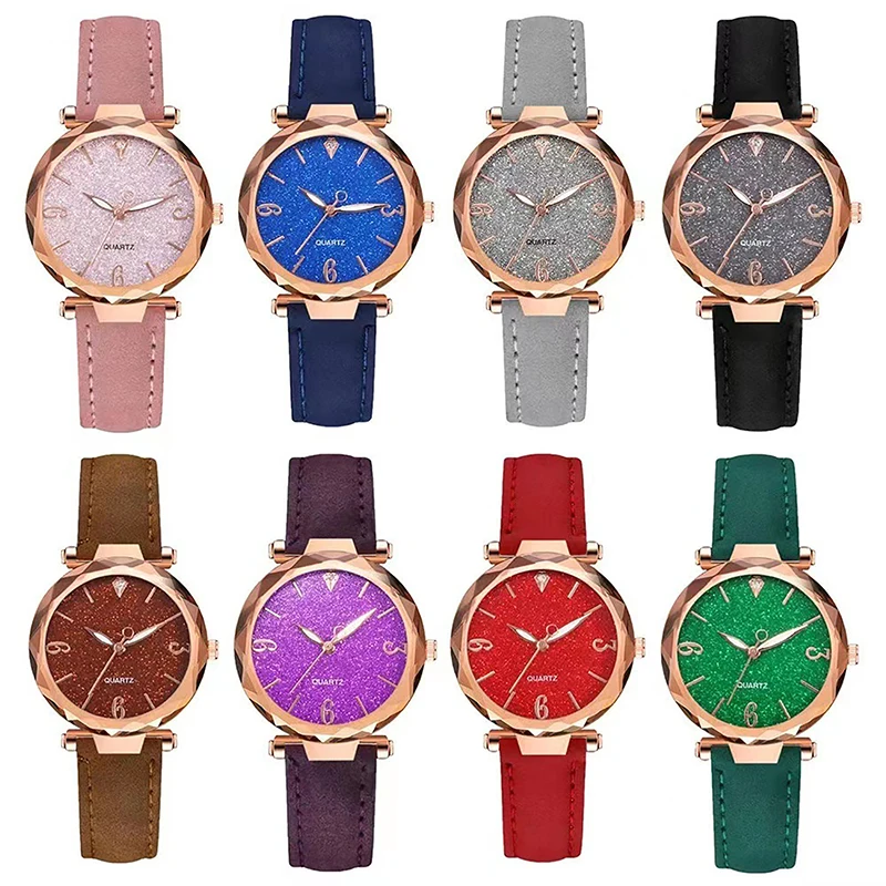 Fashion Watches Leather Strap Starry Sky Wrist Watch Digital Watch Women Ladies Exquisite Light Luxury Quartz Wristwatches