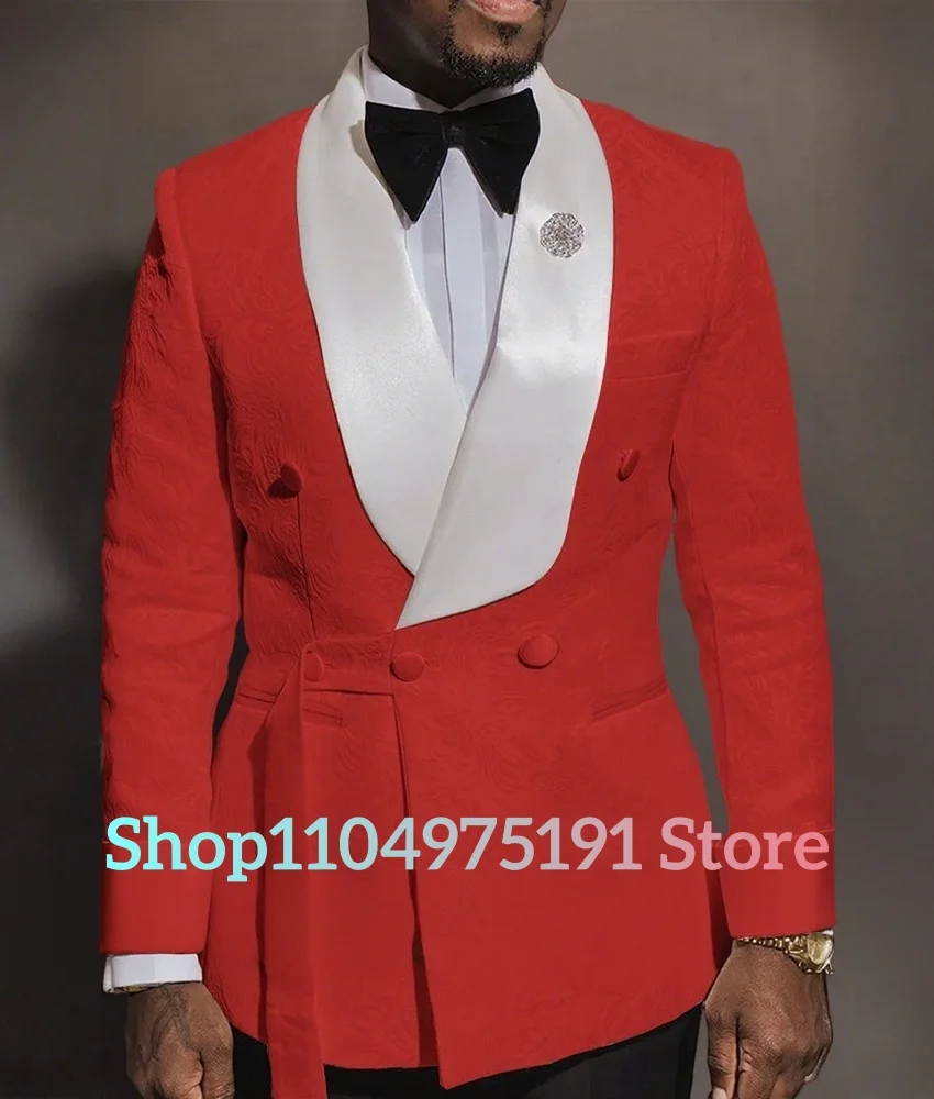 مزاجه قطعتين للرجال (سترة + بنطلون) عشاء الأعمال المضيف الجاكار معطف البدلة مع لون متباين مزدوجة الصدر #4