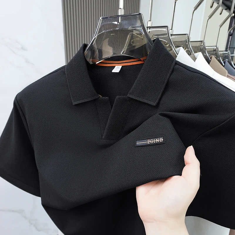 Men Solid Color Pique Cotton Polo Shirts Short Sleeve Lapel Collar Breathable Loose Fit Business Casual Daily Wear Tops Summer F