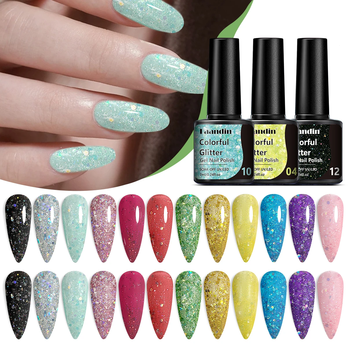 Faandin 3 pezzi/set 0. 24oz*3 pezzi, applicazione più spessa per risultati migliori, grandi paillettes trendy e abbaglianti, colore ricco, set di smalti gel glitterati a colori, regalo perfetto per regalare, forte e duraturo, non facile da applicare e rimovibile, articoli essenziali per unghie