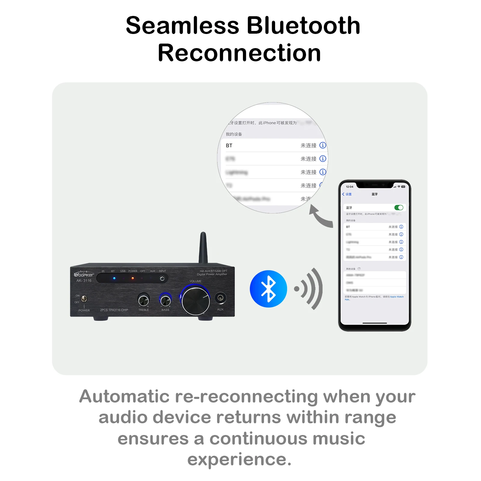 Woopker Sound Verstärker TPA3116 D2 100W Mini HiFi Stereo Klasse D Verstärker Bluetooth Audio Verstärker Woofer Hochtöner Heimkino – Detail 8