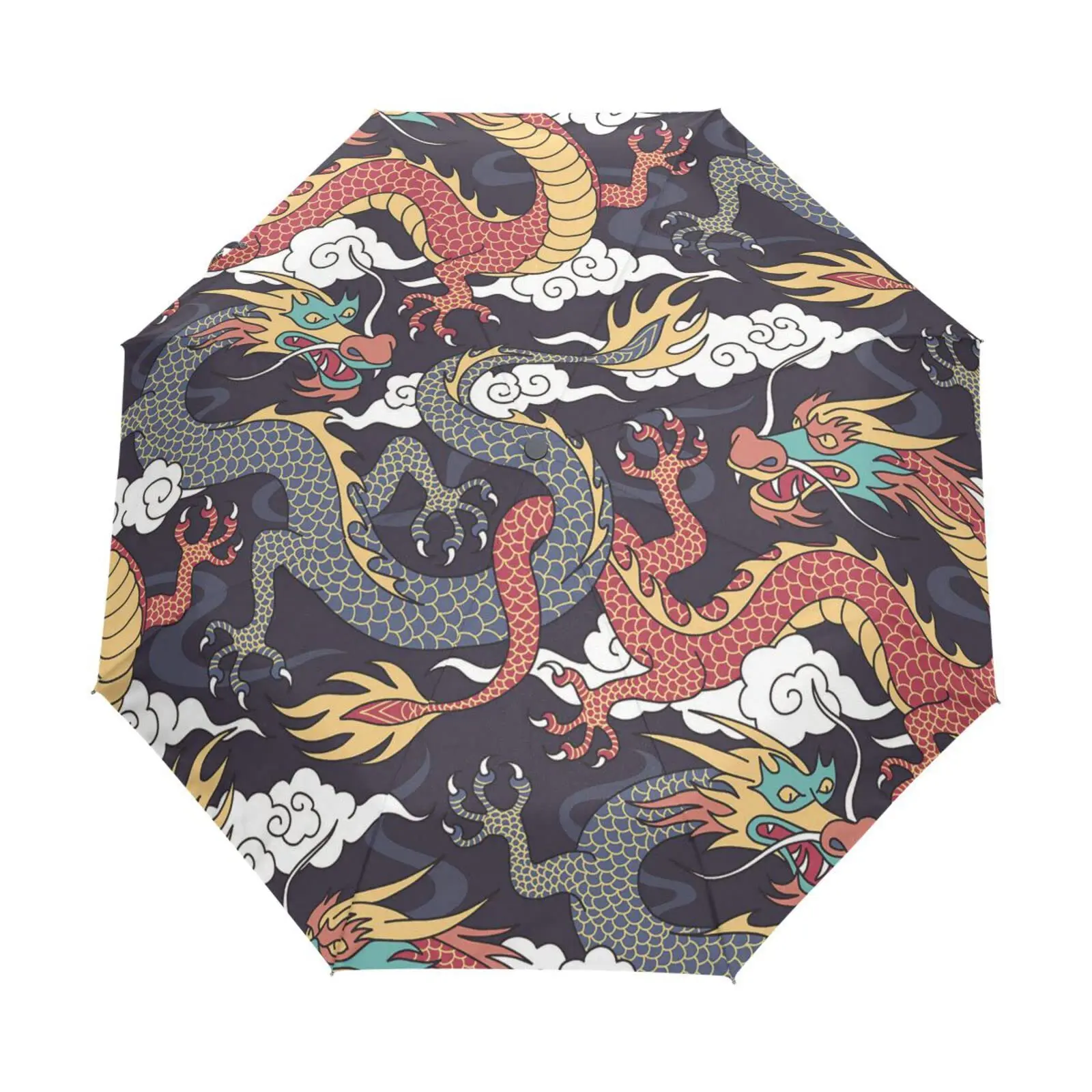 Chinese Dragon Rain Umbrellas Ancient Oriental Fantasy Creatures Windproof Folding Travel Umbrella Portable Umbrella for Teens