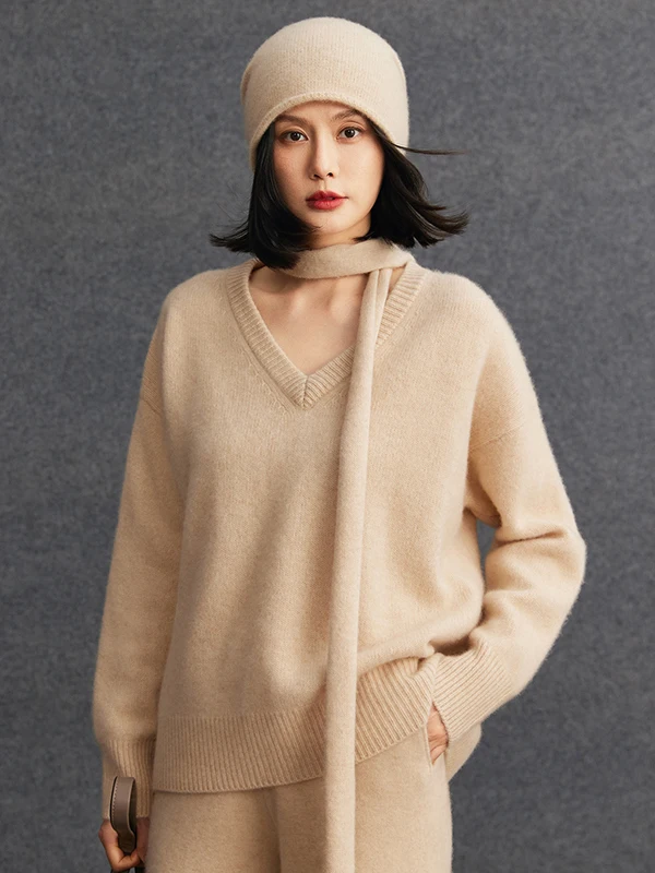 柔らかく心地良いvネックニットスカーフ-レディース-秋冬-多用途-暖かいウール素材-無地-ファッションアクセサリー