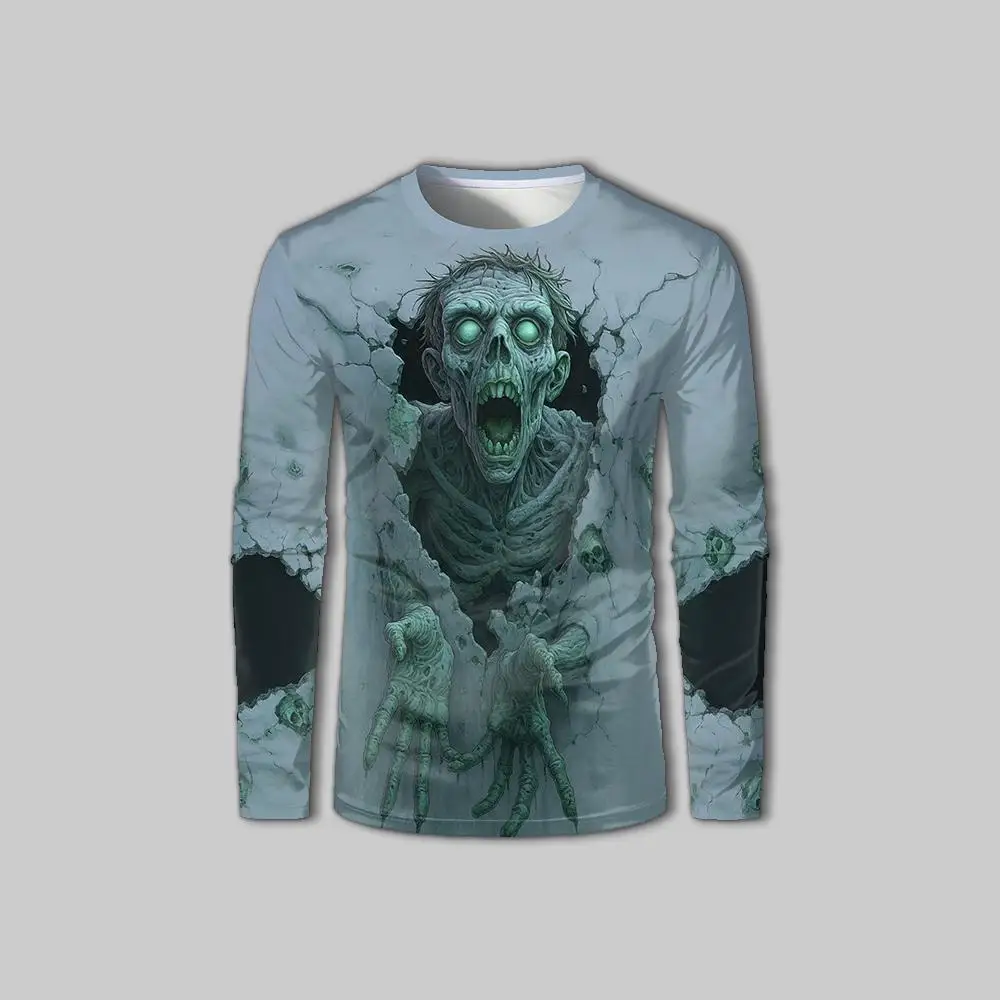 

2025 Halloween Zombie 3D Printed Long Sleeve T-Shirt Autumn Street Role Playing Costume Men's And Women's Holiday Party Tops