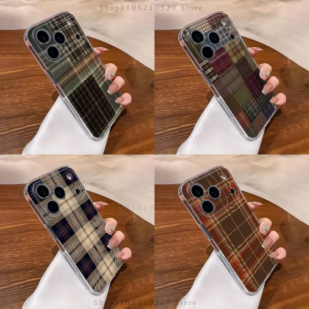 حافظة هاتف من القماش المنقوش الاسكتلندي لهاتف آيفون 17,16,11,15,13,14,12,Air,Mini,Plus,Pro,Max,Plus,E غلاف ناعم شفاف #1