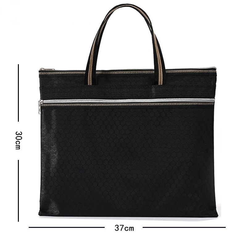 Fashion Canvas Portable Briefcase Double-layer Zipper File Bag Data File Office Storage Briefcase Pocket Folders