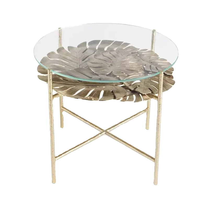 LXLight luxury pure copper designer home villa living room tea table brass glass leaf shape luxury edge tableSSS