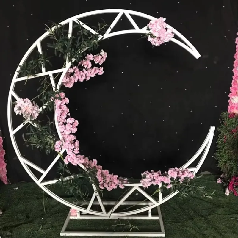

Golden half-moon wedding stage decoration, moon-shaped 2m round metal bracket, romantic crescent arch, half-moon background
