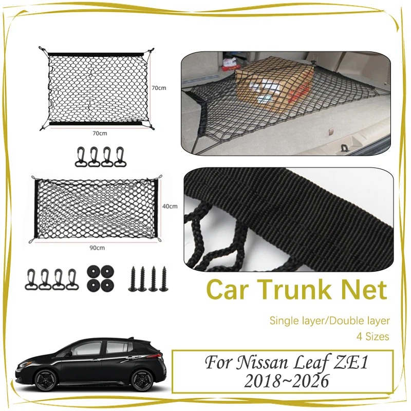 

Car Boot Trunk Net For Nissan Leaf ZE1 2018~2026 Nylon Elastic Mesh Storage Organizer Gadgets Cargo Bag Interior Car Accessories