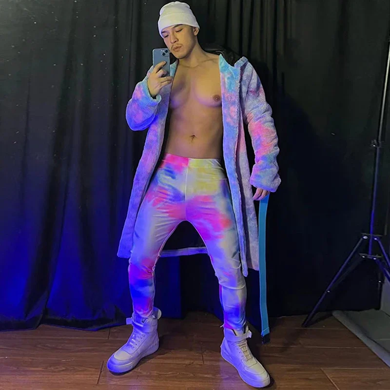 Muscle Man Dansende Podiumkostuum Nachtclub Tie Dye Dancewear Gogo Danser Outfit Party Rave Kleding Festival Kleding