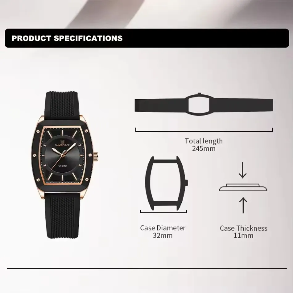 NAVIFORCE 5049 Modny damski zegarek kwarcowy na co dzień Luminous Wodoodporny silikonowy pasek Eleganckie zegarki biznesowe dla kobiet