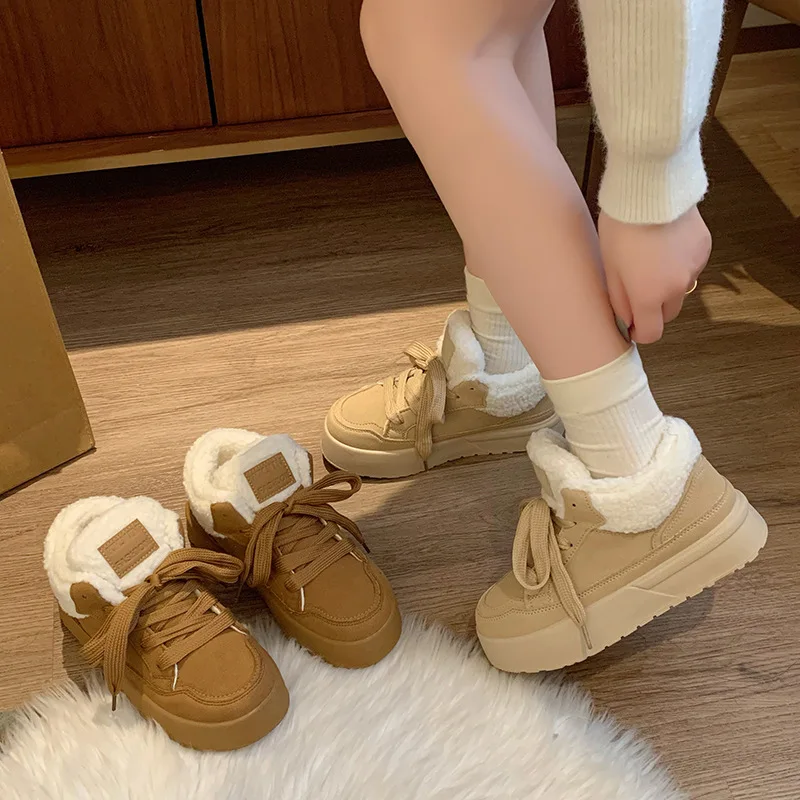 

Winter 2025 Platform Sneakers, Fleece-Lined White Shoes Korean Style, Women's Casual Shoes Thick Sole Height Increase Comfortabl