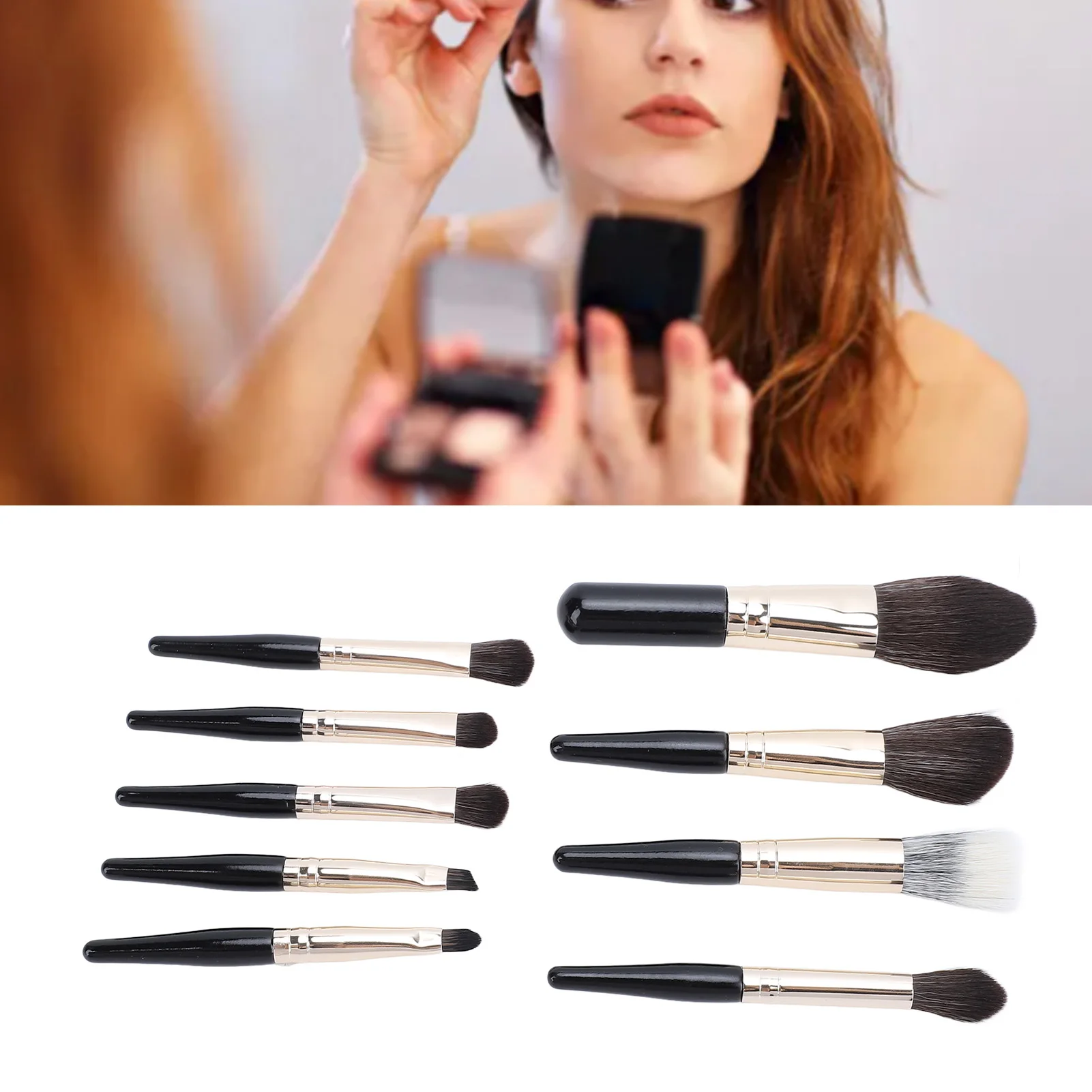 9Pcs Makeup Brush Set Portable Powder Contour Blush Blending Eyeshadow Eyeliner Eyebrow Brushes For Travel