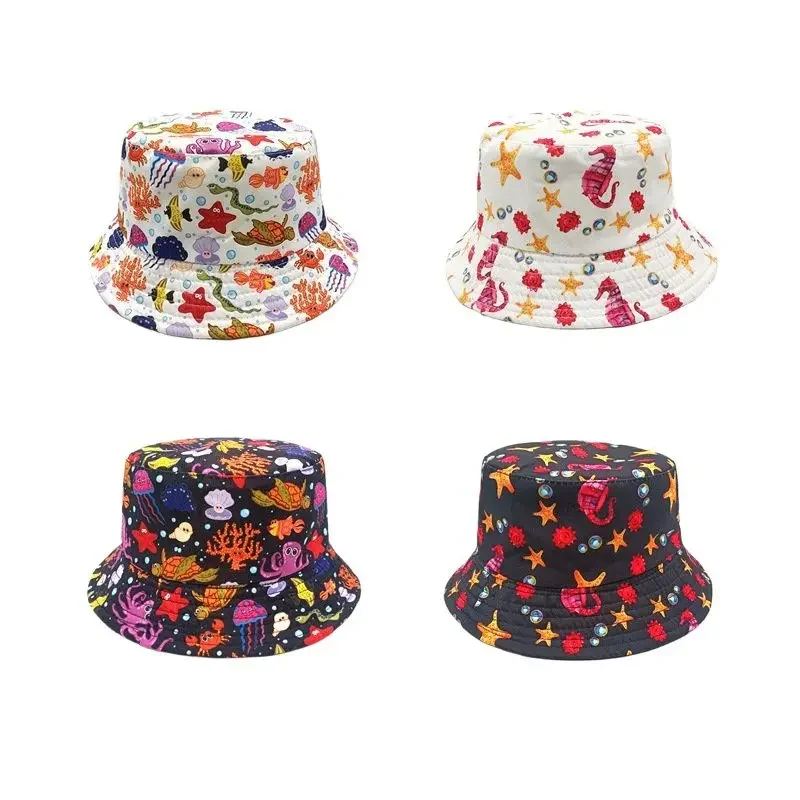 الربيع والخريف القطن الكرتون الحيوان طباعة قبعة بحافة السفر في الهواء الطلق قبعة واقية من الشمس للطفل صبي وفتاة 78 #2