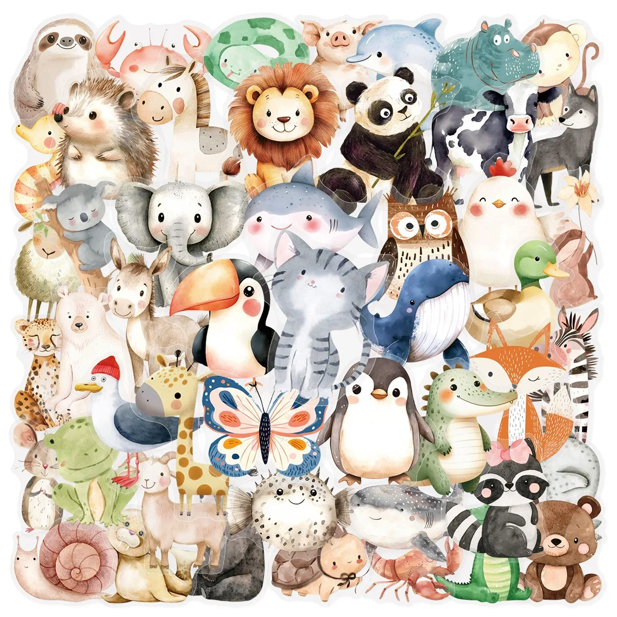 

10/25/50pcs Transparent Various Watercolor Animals Graffiti Stickers for DIY Decor Laptop Notebook Scrapbooking Decals