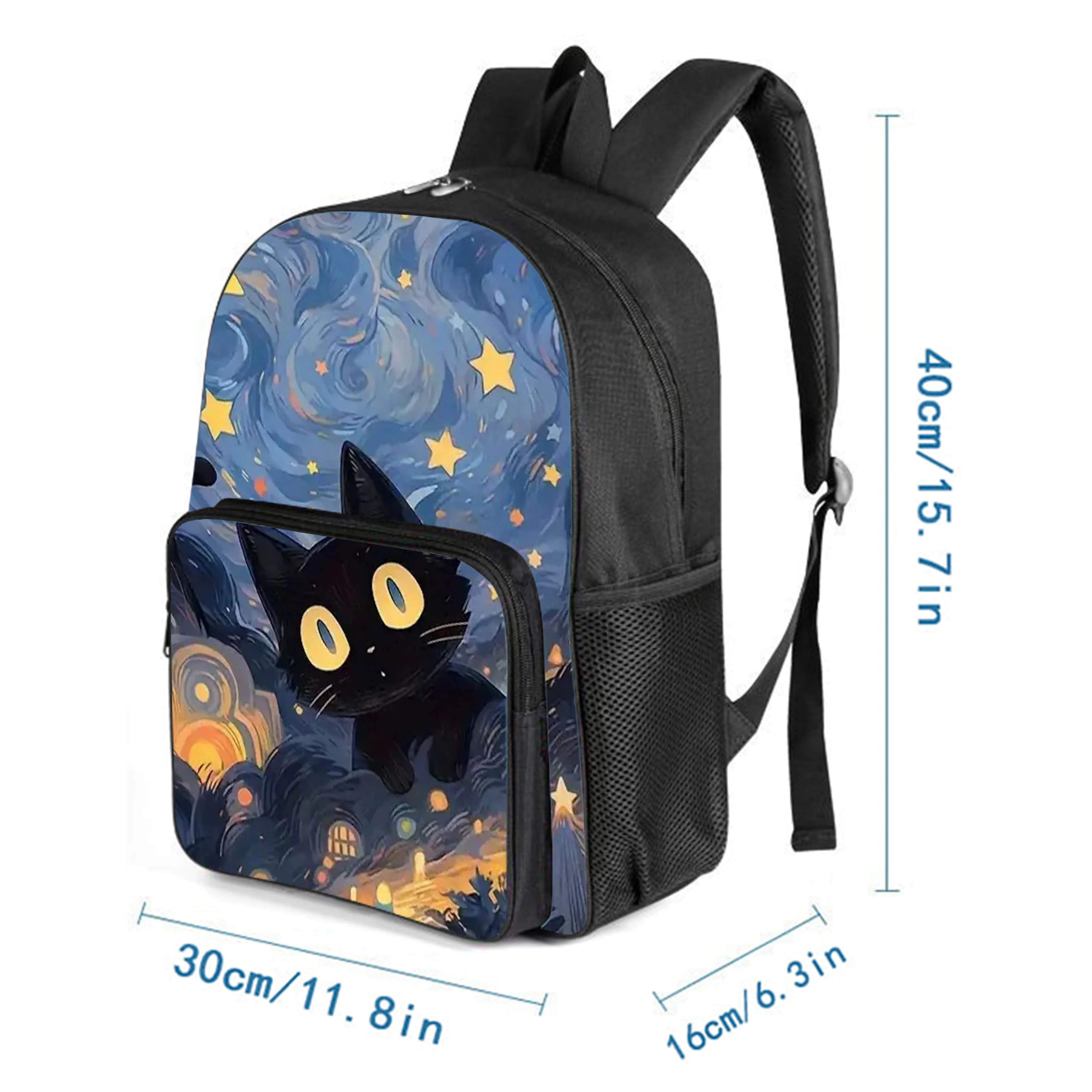 Cute Cat Pattern Square Front Pocket Backpack Zipper Large Capacity for Boys Girls Best Gift 2D Cartoon Children's School Bag