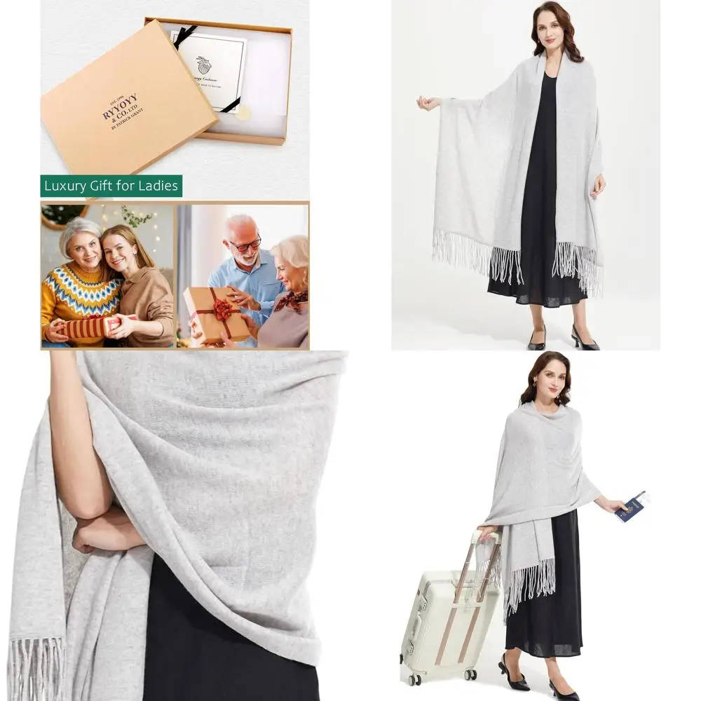 

Luxurious Cashmere-Blend Tasseled Pashmina Shawl, 87x28 with 6 Tassels
