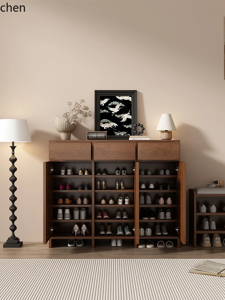 

YXY Vintage Style Integrated Wall-Mounted Skeleton Line Shoe Cabinet for Home Entrance Solid Wood Entryway Cabinet