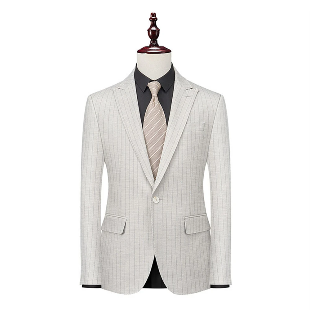 Plus Size Stripes 2 PCS Suit Set for Men, Slim Fitting One Button Blazer Vest Pants Tuxedo Set, Wedding Party Dress Outfit