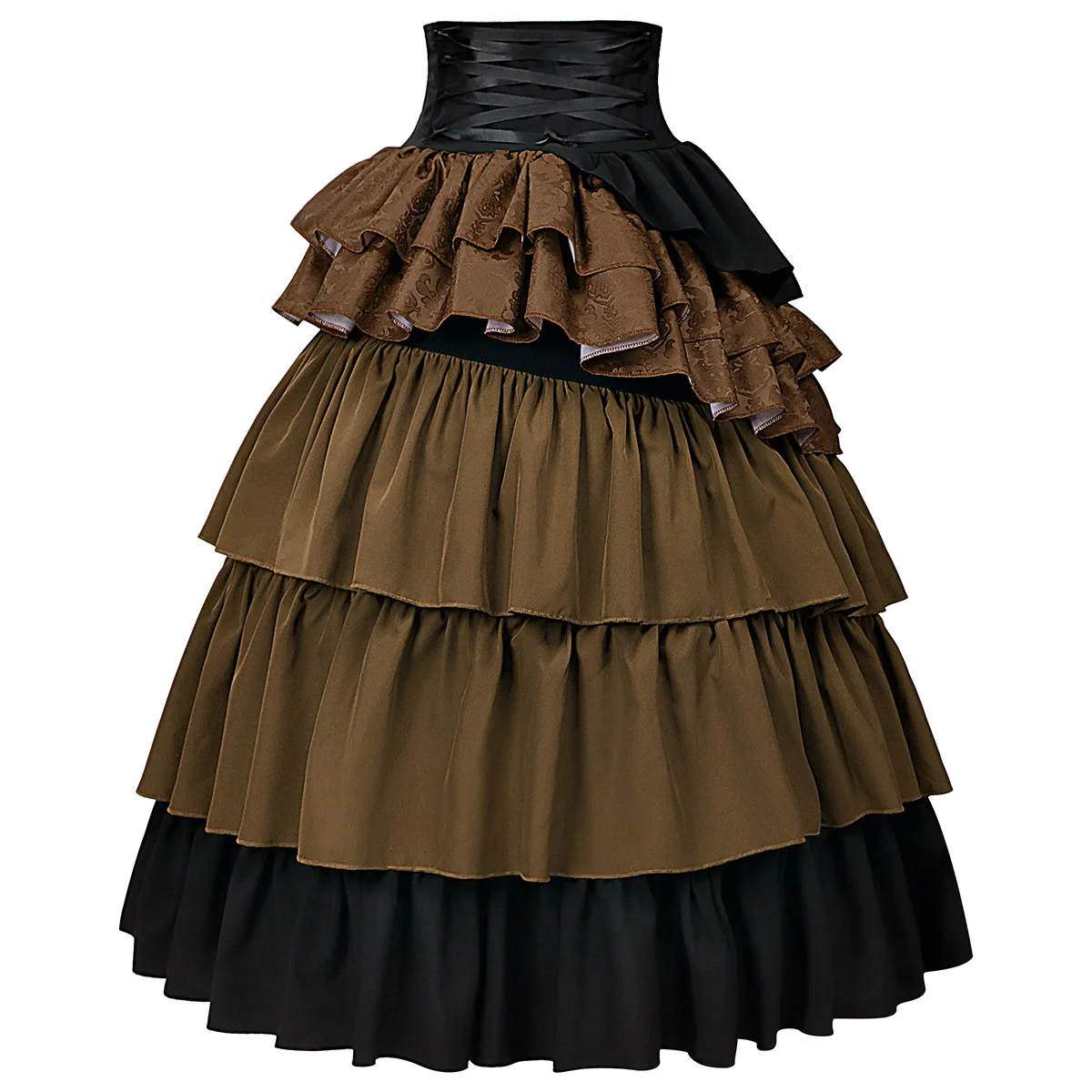 Womens Gothic Steampunk Ruffle Trim Gothic Skirt Front Lace-up Tiered Corset Ball Gown Vintage Medieval Pirate Costume Skirts