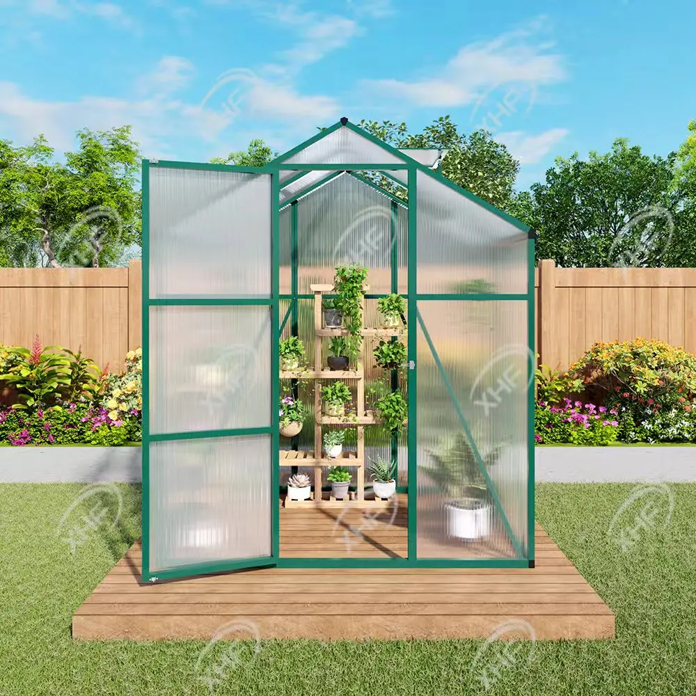 6*4FT Greenhouse For Outdoors, Polycarbonate With Stronger Wind Protection And Roof Vent, Walk-in Aluminum Sunroom WaterProof