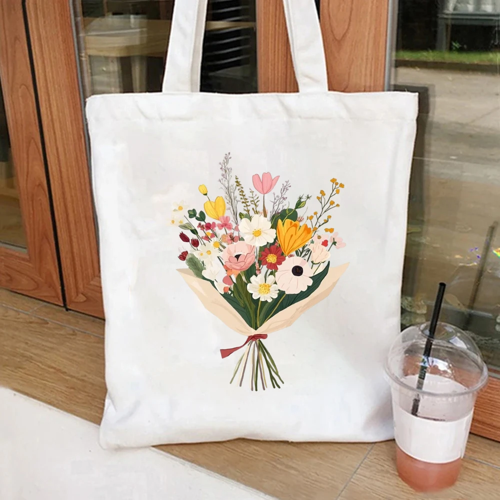 

Vintage Wildflower Bouquet Print Canvas Tote Bag Daily Handbag For Market Visits Library Runs And Casual Weekend Activities
