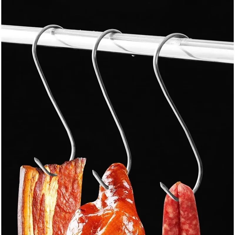 Stainless Steel S Hooks Sharp Tip Meat Hanging Hooks Butcher Shop Kitchen BBQ Sausage Bacon Hams Smoker Duck S Hangers Wholesale