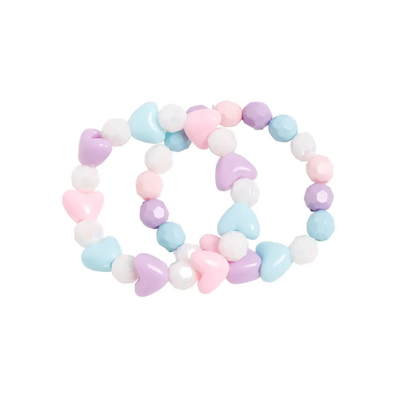 Pink Love Heart  Beads Bracelet For Children Friendship Bracelets For Girls Cute Acrylic Jewelry Accessories Charms Gift 2022