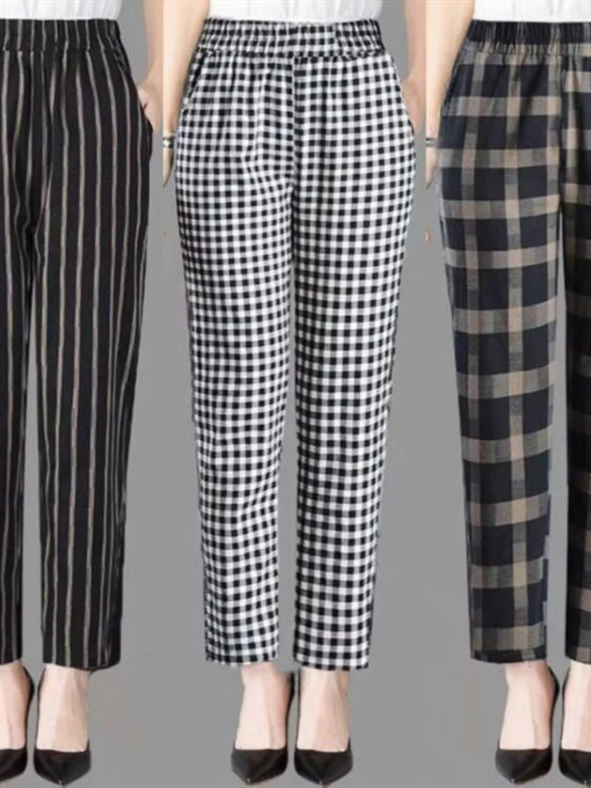 

Женские летние тонкие брюки-харланы с высокой талией, новые, из хлопка, повседневные, прямого кроя, маленькие размеры, в клетку, в корейском стиле