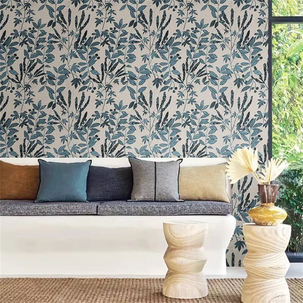 custom British modern plants leaves flowers light luxury simple background wallpaper wall cloth floral wallpaper for living room