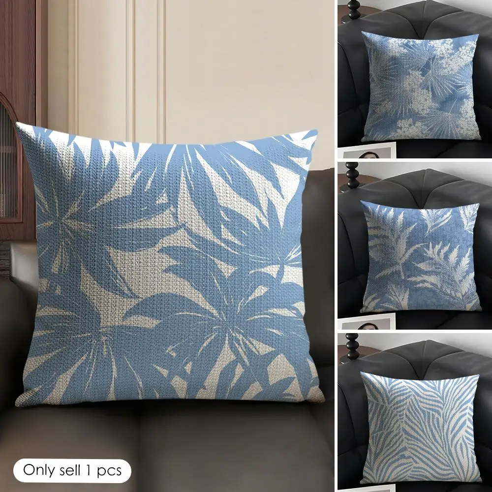 Watercolor Palm Foliage Cushion Cover Natural Linen Organic Fabric Double-Sided Printing Breathable Perfect Gift For Decor