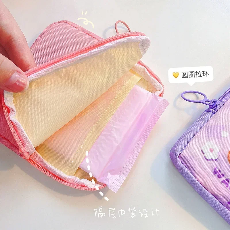 1PCS Girls Cartoon Tampon Makeup Bag Organiser Bags Mini Cosmetic Bag Korean Cute Bear Women Sanitary Napkin Storage Bags