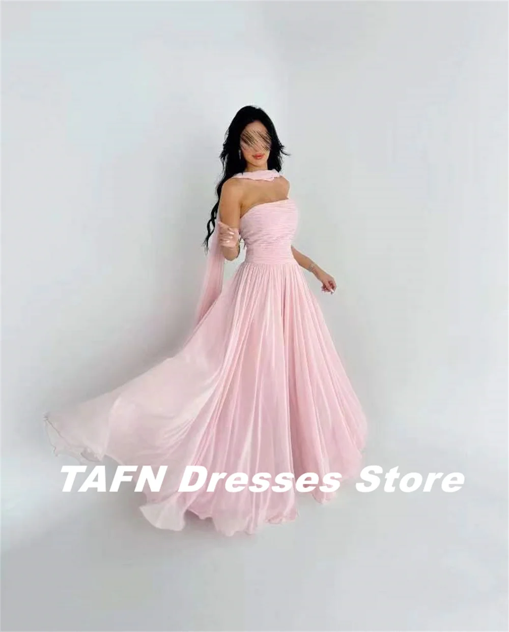 TAFN Formal Evening Dresses Strapless A-line Draped Pink Elegant Floor-Length Prom Party Gown Custom vestidos fiesta Customized