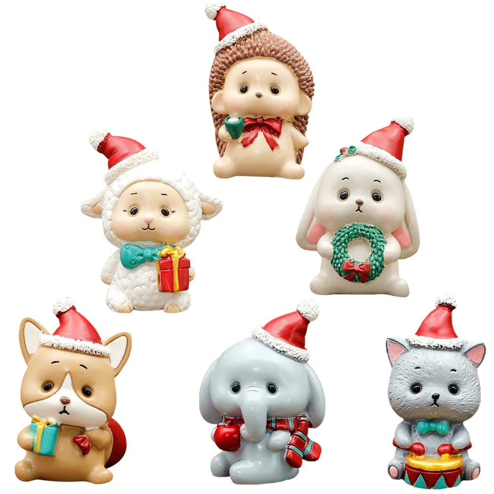 

6 Pcs Resin Craft naments Durable Safe Adorable Animals Shape Xmas Decorations Cake Topper Gifts Home Office Decor